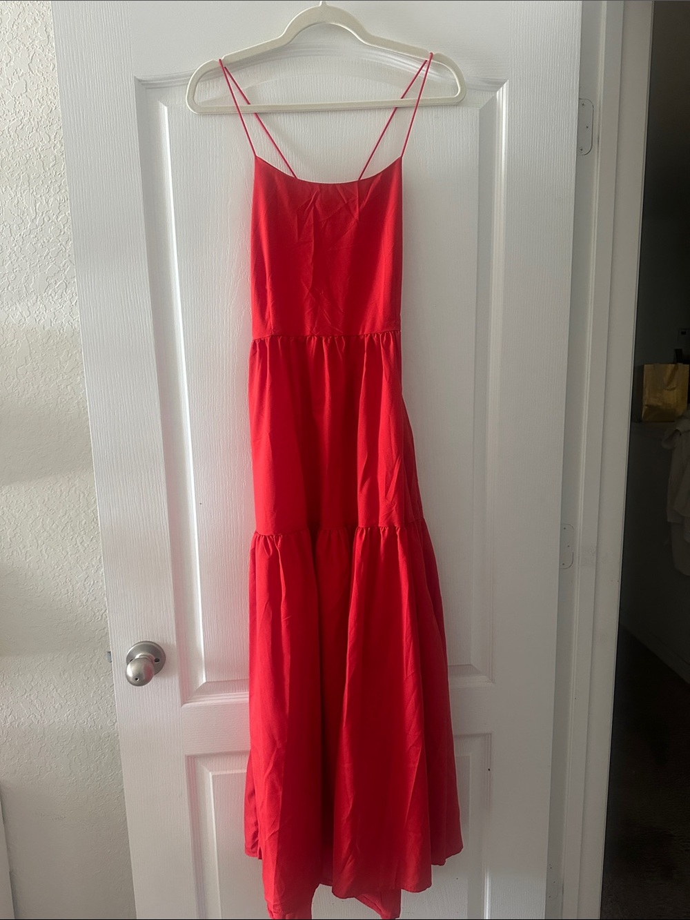 SHEIN Red Spaghetti-Strap Tiered Maxi Dress